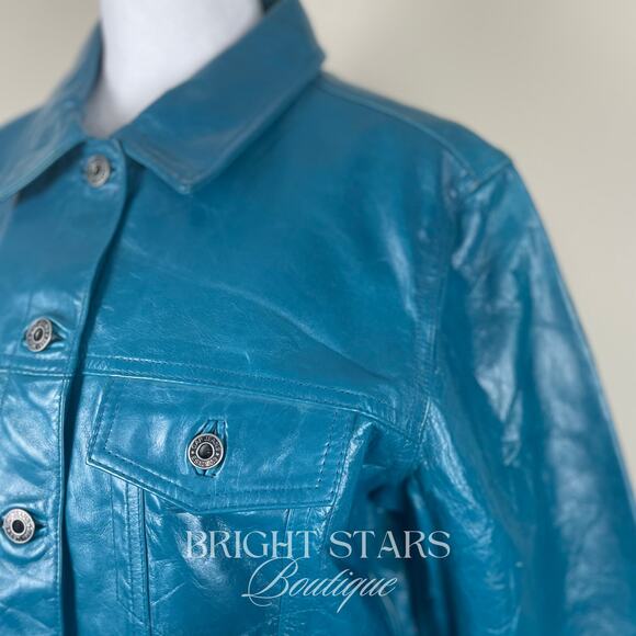 Rare Blue Teal Leather Jacket ASO Dawn Summers Buffy The Vampire Slayer Y2K - Picture 9 of 13
